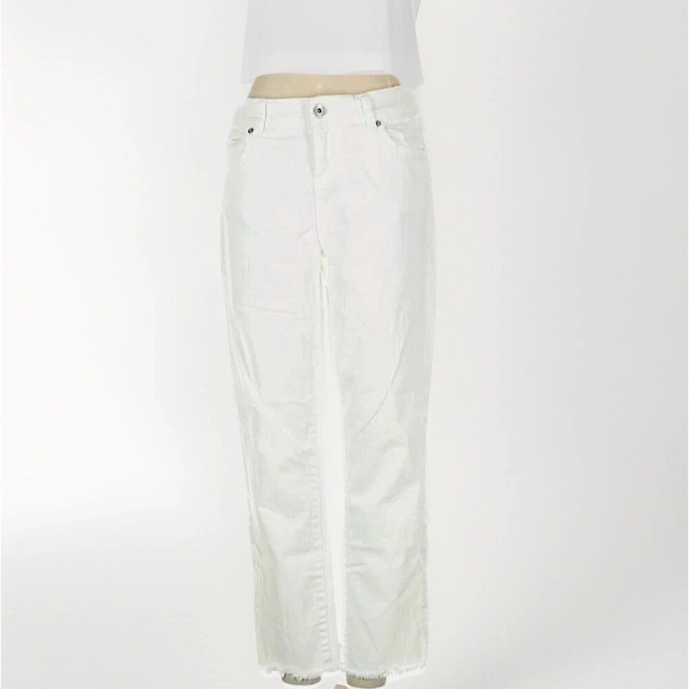 Ecru Ankle Jeans Size 2 Off White Ivory Straight Leg Raw Frayed Hem Fringe